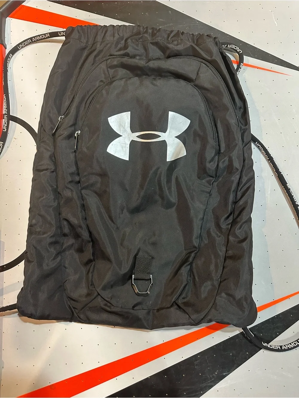 Under Armour Black Drawstring Gym Sack with Front Zip Pocket and Logo